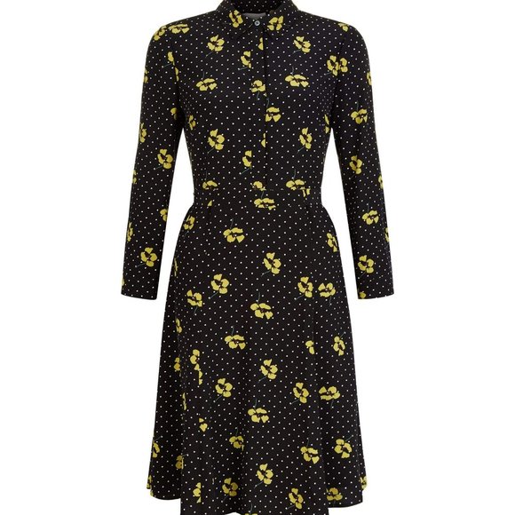 Hobbs London Floral Emberly Knee Length Shirt Dress Long Sleeve.  SZ 4 - Picture 3 of 8